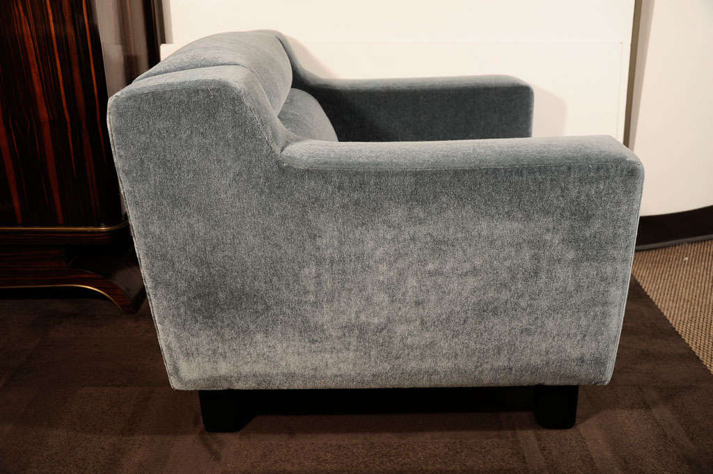 Pair of Luxe Art Deco Club Chairs in Grey-Teal Mohair 3