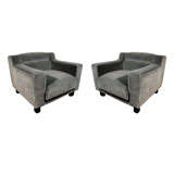 Pair of Luxe Art Deco Club Chairs in Grey-Teal Mohair