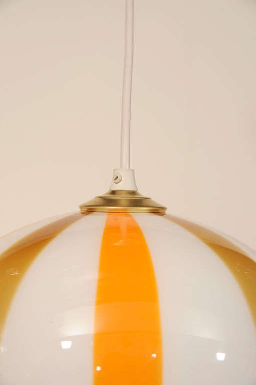 Italian Mid Century Modern Candy Striped Handblown Murano Glass Globe Pendant