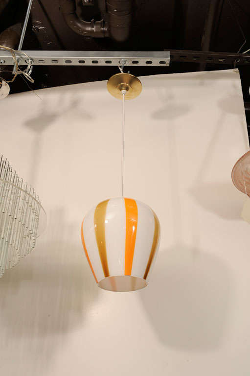 Mid Century Modern Candy Striped Handblown Murano Glass Globe Pendant In Excellent Condition In New York, NY