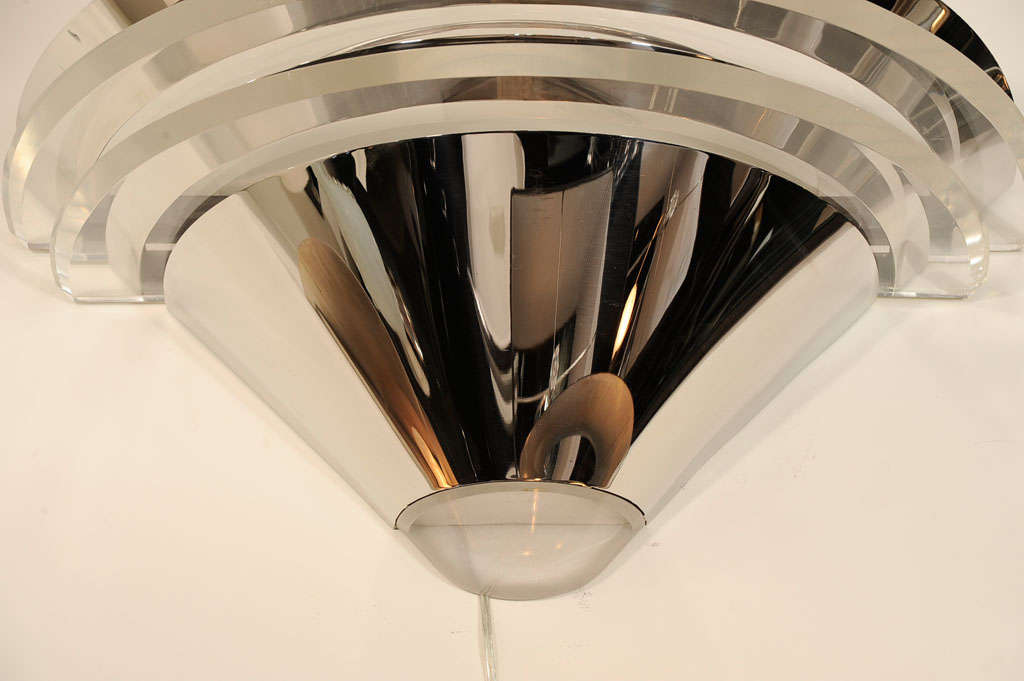 American Pair of Mid-Century Modernist Saturn Sconces in Chrome and Lucite by Lorin Marsh For Sale