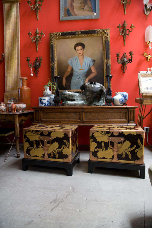 Pair 19th Century Japanese Lacquered Kimono Boxes