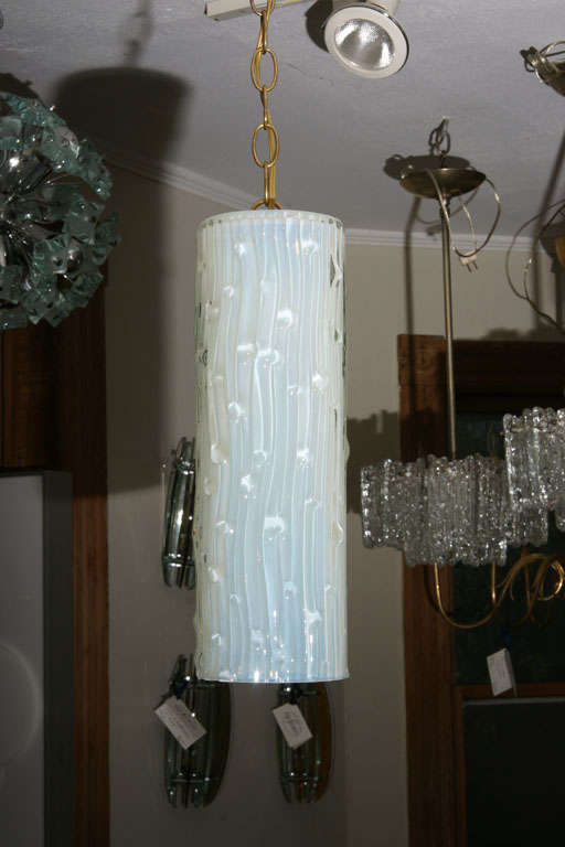Mid-Century Modern Cylindrical Textured Sabino Glass Pendant Ceiling Fixture