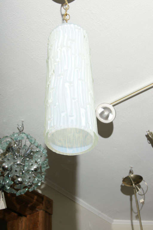 Cylindrical Textured Sabino Glass Pendant Ceiling Fixture In Excellent Condition In Bridgehampton, NY