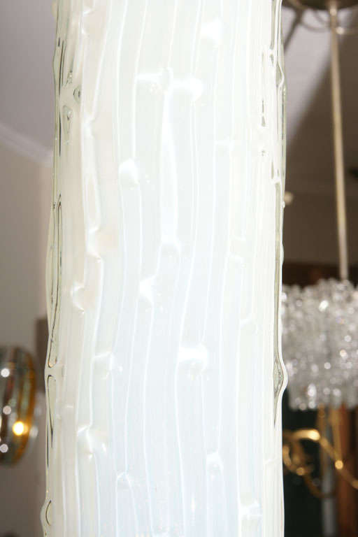 Mid-20th Century Cylindrical Textured Sabino Glass Pendant Ceiling Fixture