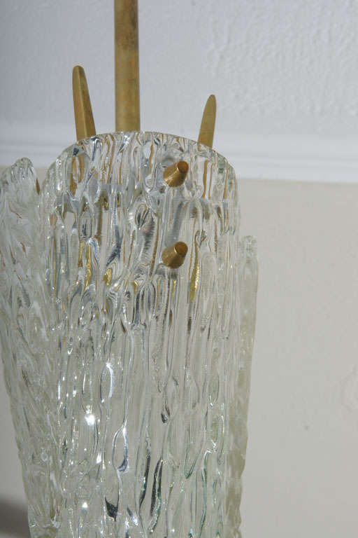 Textured Glass Petite Pendant Ceiling Fixture with Brass Hardware In Excellent Condition In Bridgehampton, NY