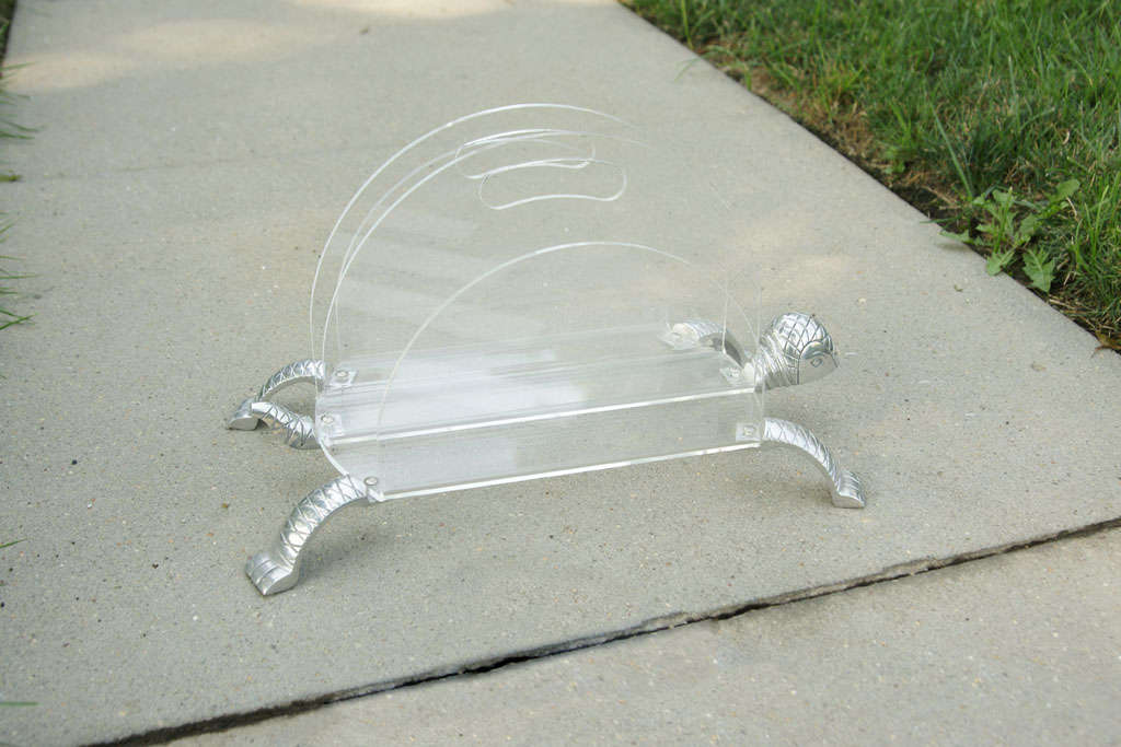 Lucite & Aluminum Turtle Magazine Rack