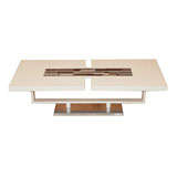 Sleek White Lacquer Table with Inset Murano Glass Tile