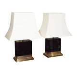 Pair Black Lacquer Table Lamps by Jean-Claude Mahey