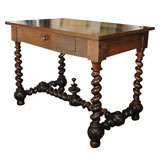 19th Century Walnut Table with Barley Twist Legs and Finial