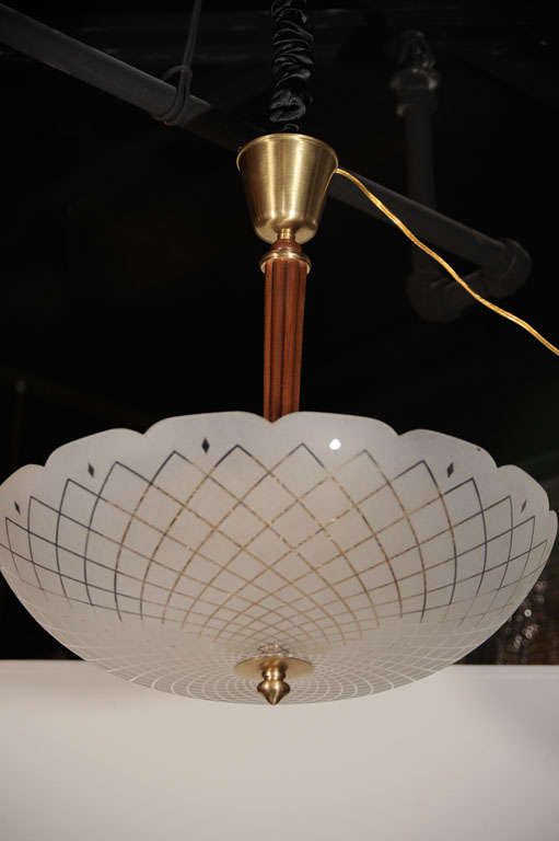 Orrefors Etched Pattern Chandelier on a Walnut Stem (1of2)