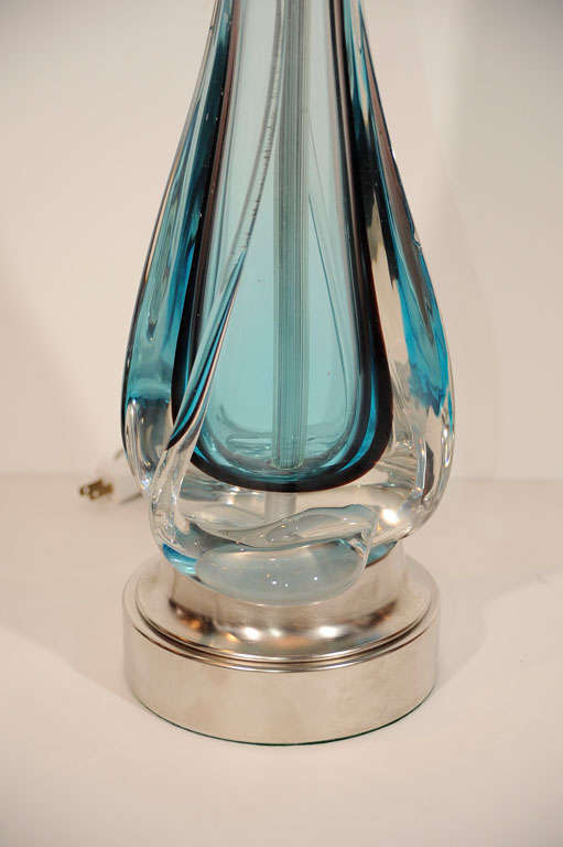 Pair of Seguso Clear and Ice Blue Glass Lamps
