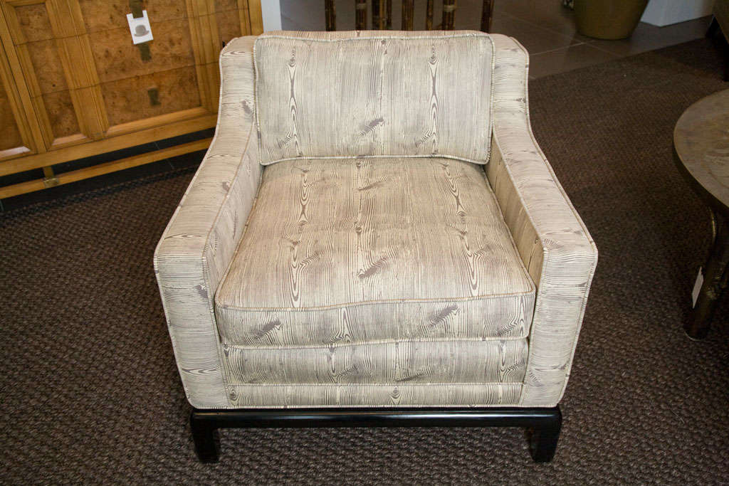 Vintage Lounge Chair upholstered in Faux Bois Fabric For Sale 1