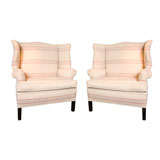 Pair of Large Wing Back Chairs upholstered in Irish Linen