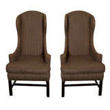 Pair of Wing Back Chairs upholstered in Pinstriped Wool