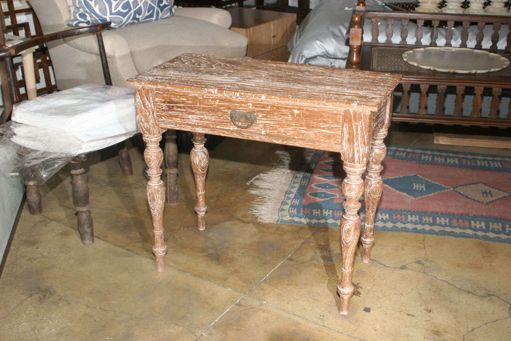 Teakwood Side Table, White Wash Finish