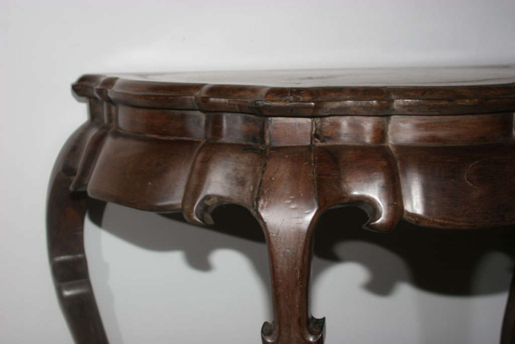 Chinese 18th Century Blackwood Half Moon Console with Marble Top Insert