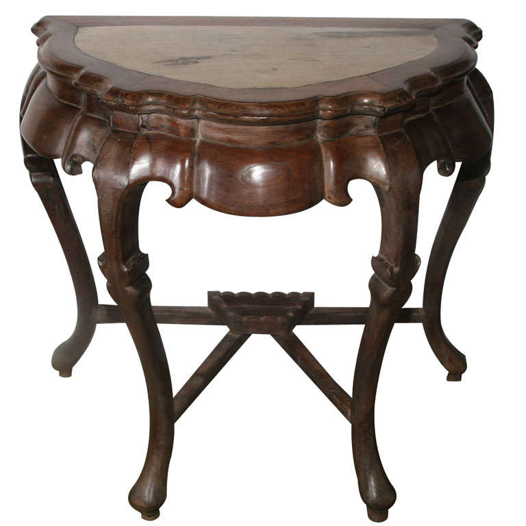 18th Century Blackwood Half Moon Console with Marble Top Insert