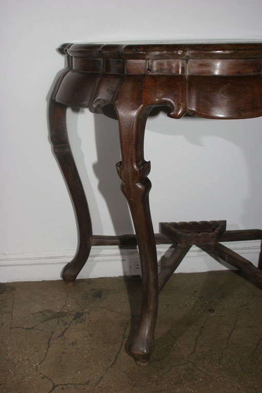 18th Century Blackwood Half Moon Console with Marble Top Insert at