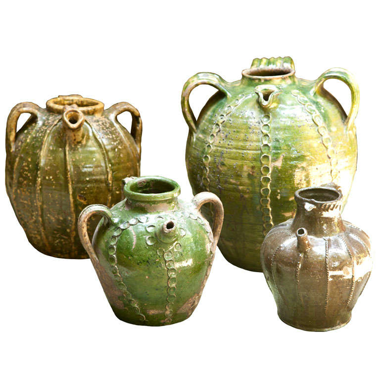 Set of Four Glazed Artisan Crafted Jars For Sale