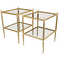 Pair of Bagues Bronze & Glass End Tables