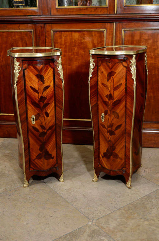 Unusual Pair of Louis XV Marquetry Petit Commodes