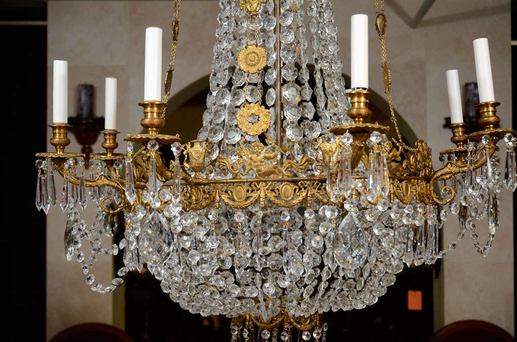Louis XVI Bronze and Crystal Eight Light Chandelier 3