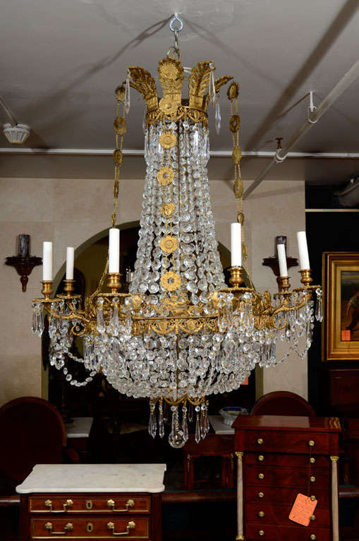 Louis XVI Bronze and Crystal Eight Light Chandelier 4