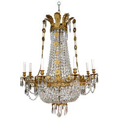 Louis XVI Bronze and Crystal Eight Light Chandelier