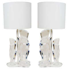 Pair of Sculptural Lucite Lamps by Van Teal