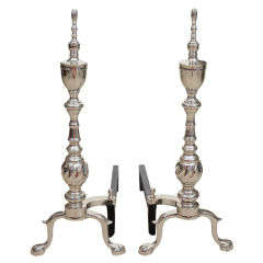 Pair of 1950's Polished Nickel Andirons with Swirled Base