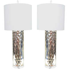 Pair of Mercury Glass Column Lamps