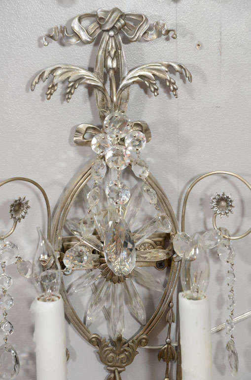 Pair of 19th Century Silver Leaf and Crystal Sconces 2