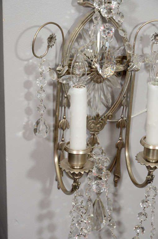 Pair of 19th Century Silver Leaf and Crystal Sconces In Excellent Condition In New York, NY