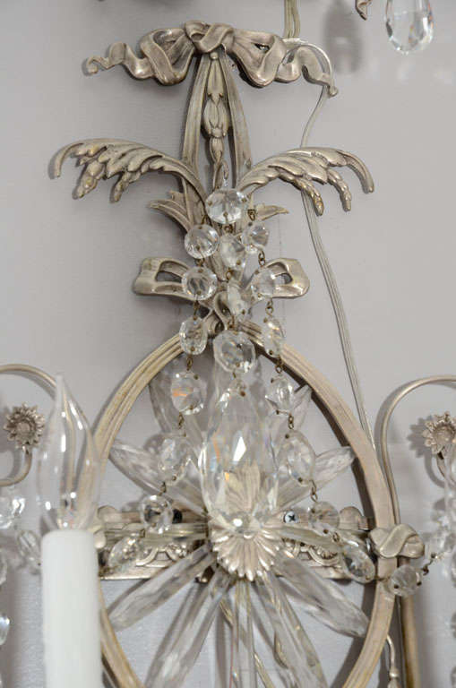 Pair of 19th Century Silver Leaf and Crystal Sconces In Good Condition In New York, NY