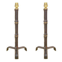 Pair Of Stiched Leather Lamps By Jacques Adnet