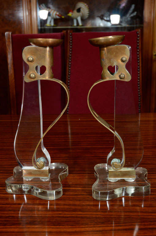 Austrian Secession Glass Candlesticks