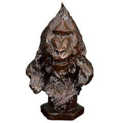 Antique A Bronze Bust of a Mandril