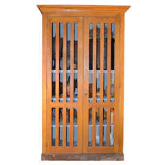 Antique False-wood painted tall linen cupboard