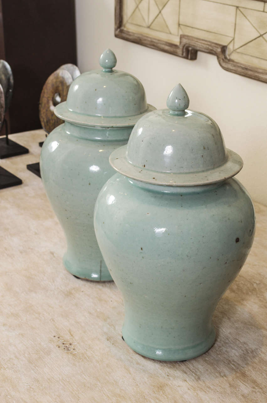 Clay Pair of Chinese Ginger Jars For Sale