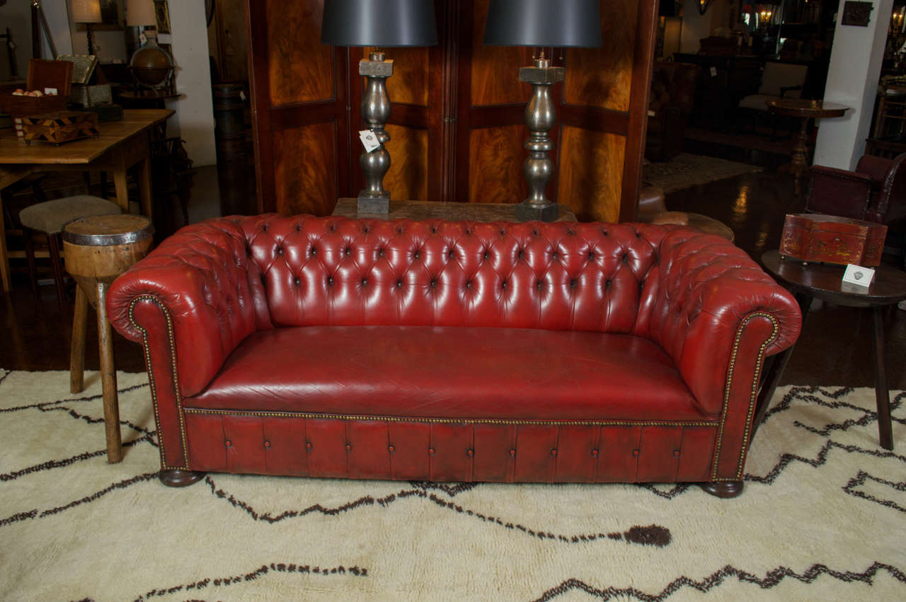 Red Leather Chesterfield Sofa
