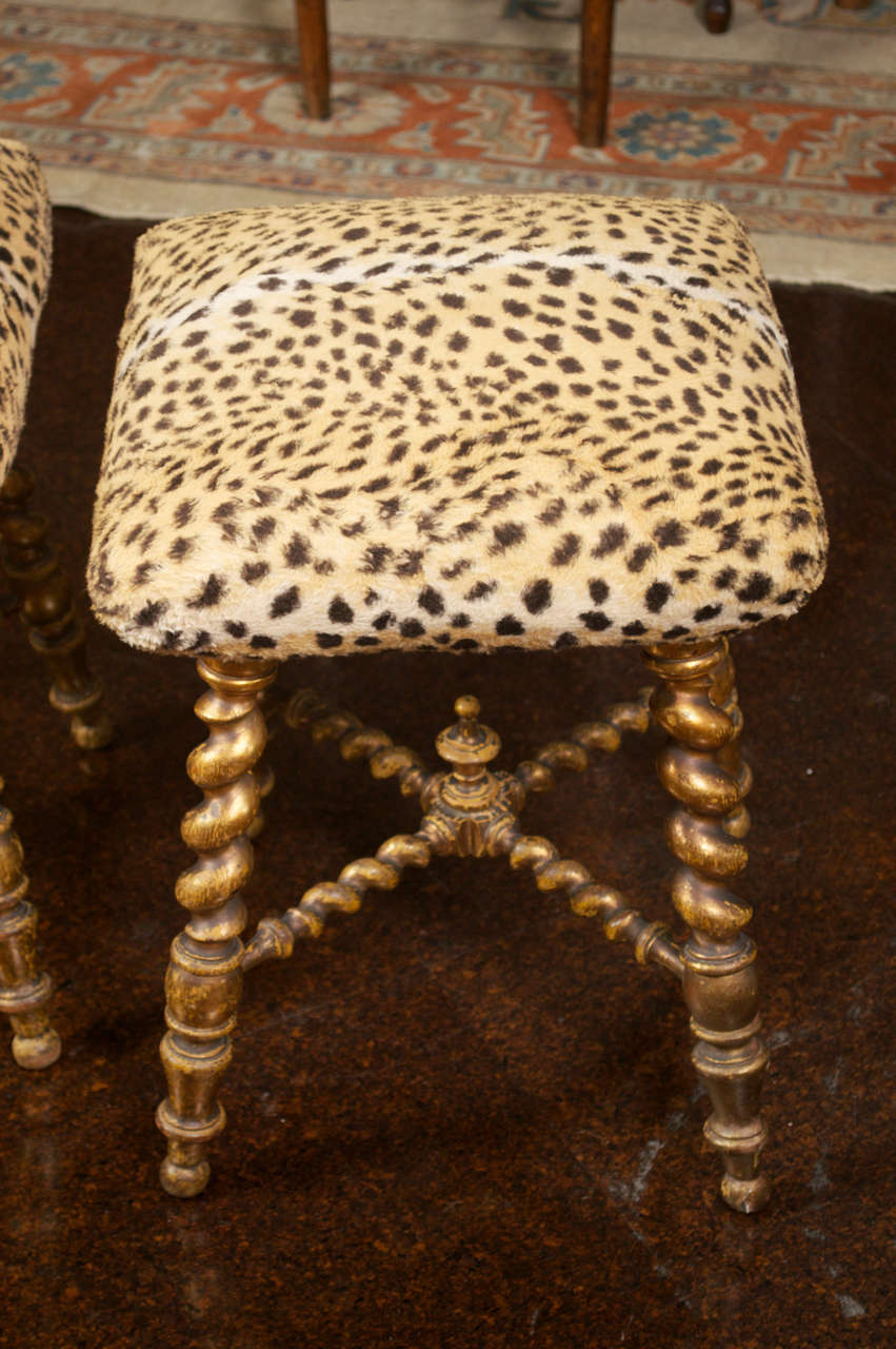 Giltwood Pair of gilded barley twist stools, French circa 1880