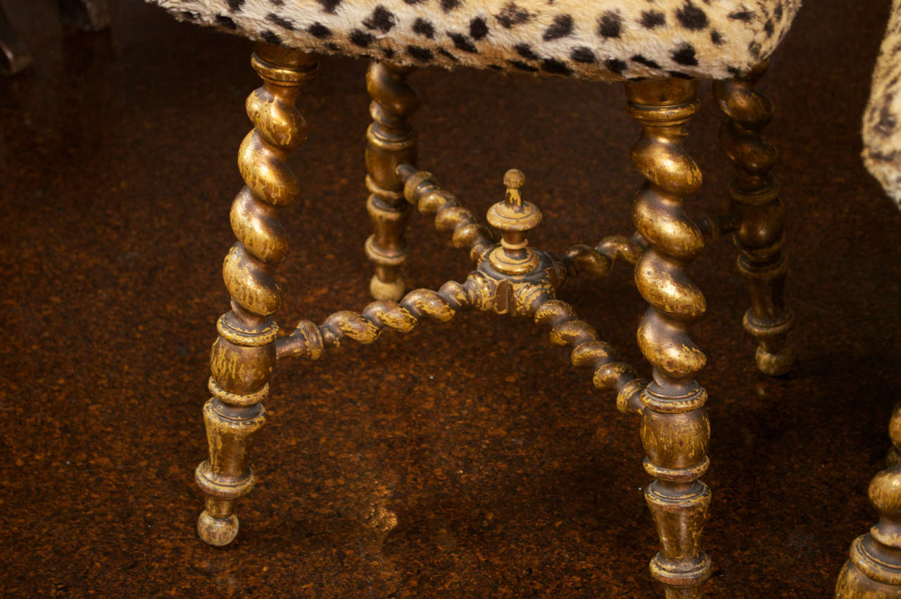 Pair of gilded barley twist stools, French circa 1880 1