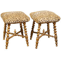 Pair of gilded barley twist stools, French circa 1880