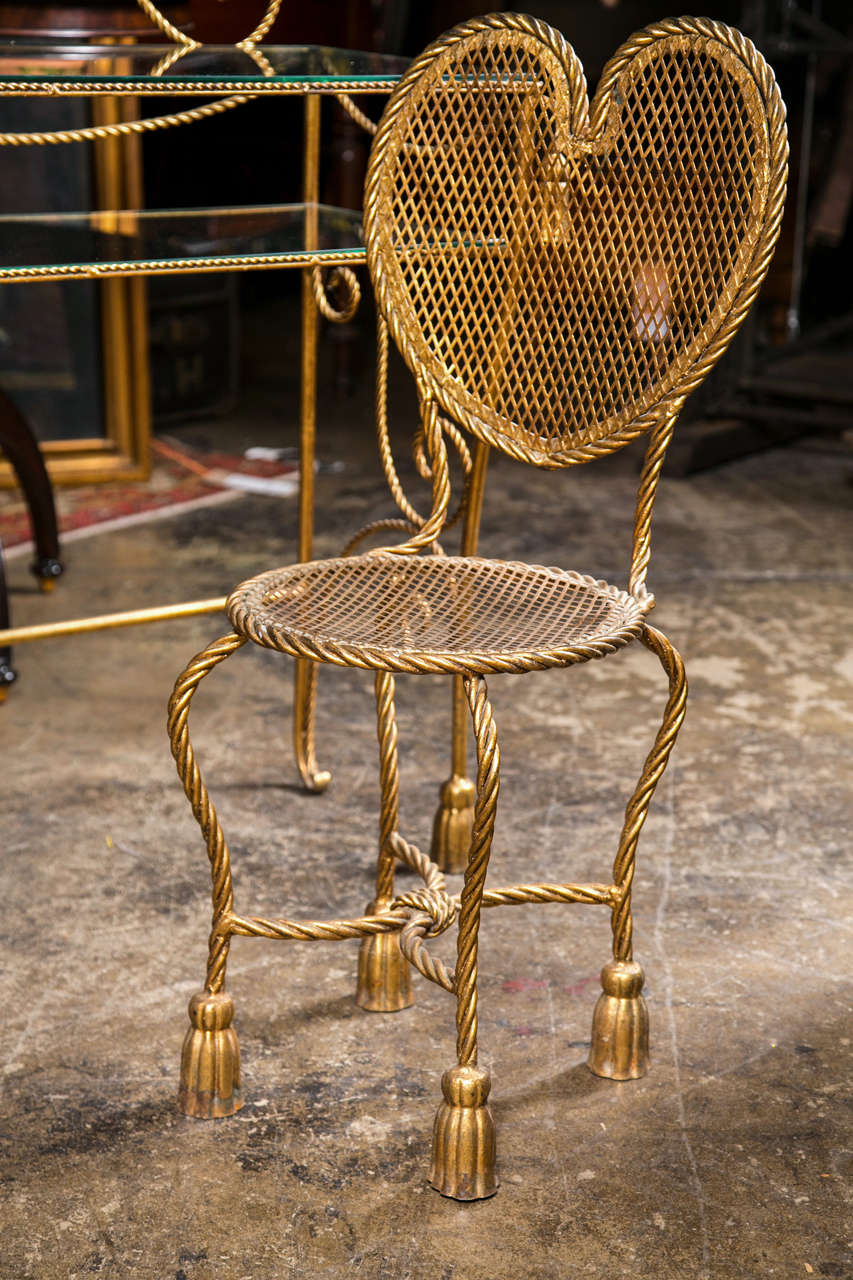 Mid-century Gilded Iron Vanity Table And Chair, C. 1940-60 4