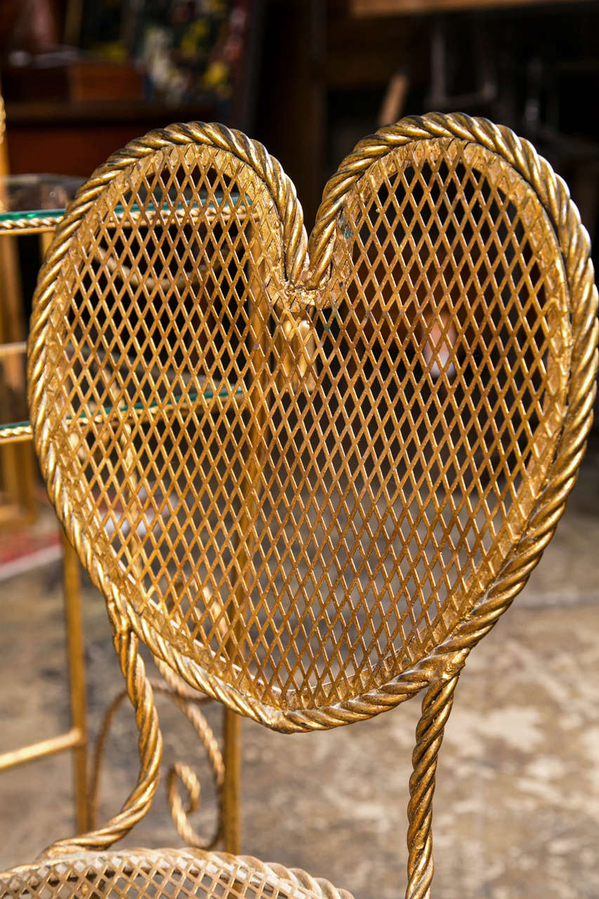 American Mid-century Gilded Iron Vanity Table And Chair, C. 1940-60