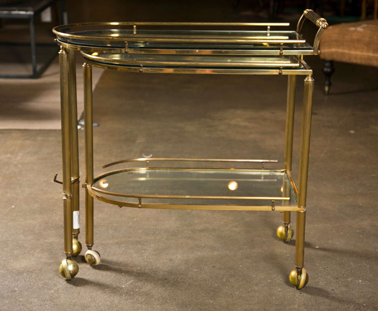 Midcentury American brass rolling bar cart, c. 1950 at 1stDibs