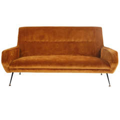 Retro Mid-Century Italian Velvet Sofa