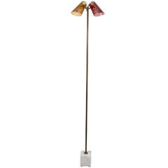 Italian Perforated Red and Yellow Floor Lamp with Marble Base