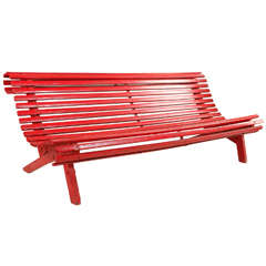 Curved Red Italian Outdoor Slatted Garden Bench